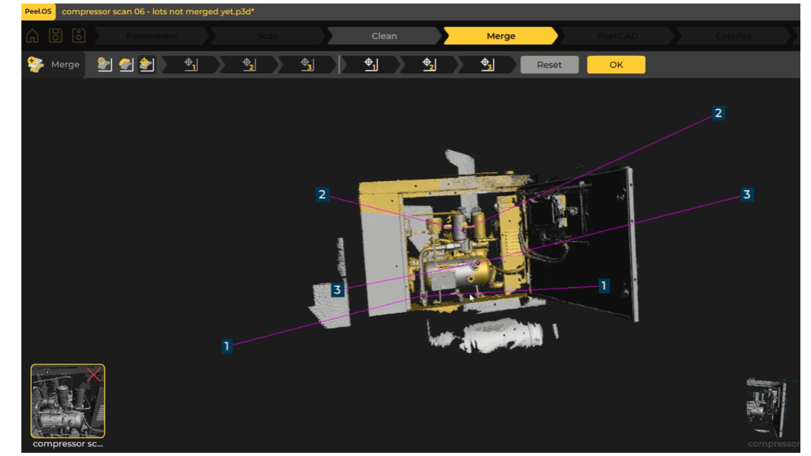 Merging multiple scan data in software